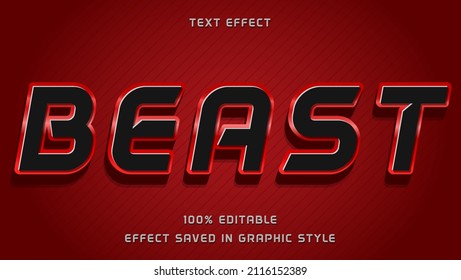 Modern 3d Black In Gradient Red Word Beast Editable Text Effect Design Template. Effect Saved In Graphic Style