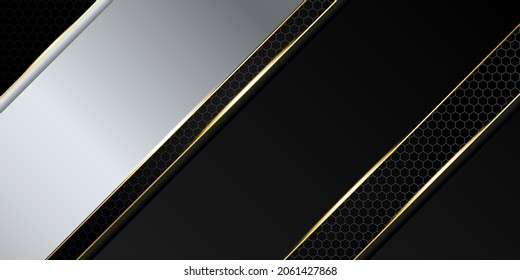 Modern 3d black and silver abstract metallic background with shiny light and texture pattern decoration.
