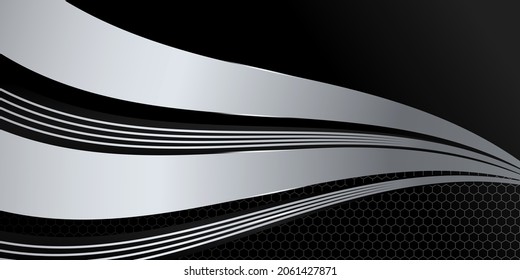 Modern 3d black and silver abstract metallic background with shiny light and texture pattern decoration.