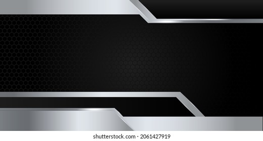 Modern 3d black and silver abstract metallic background with shiny light and texture pattern decoration.