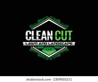 Modern 3D Black Silver Green Lawn Care Logo Design Template