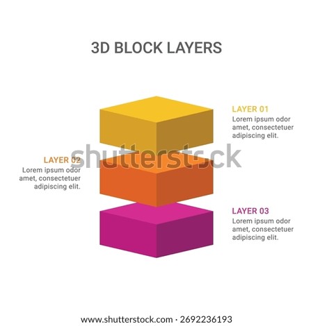 Modern 3d block layered infographic with 3 steps
