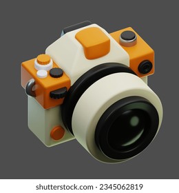modern 3d camera. camera isometric isolated on background. orange modern camera