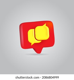 Modern 3d chat vector illustration with red and yellow color on white transparent background Premium Vector