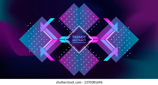 Modern 3d cluster geometric abstract background blue pink hipster banner with a trend lines and points gradient