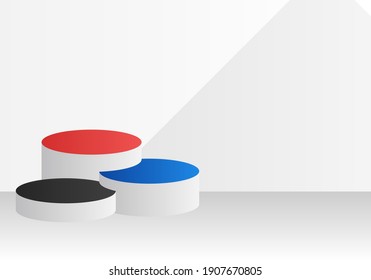 modern 3d colorful podium pedestal on abstract clean white background. product display or award stage. vector