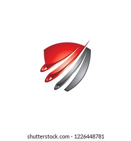 Modern 3D colorful security, protection shield and swoosh or arrows upward icon logo design 