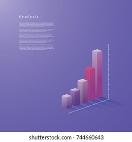 Modern 3d column, bar graph vector element in isometric style with soft color gradients. Data visualization concept for analysis, report, presentation, infographics. Eps10 vector illustration.