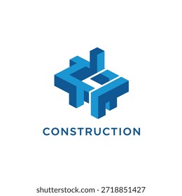 Emblema moderno de la construcción 3D, identidad creativa de la industria de la construcción, estructura dimensional geométrica, símbolo arquitectónico abstracto.