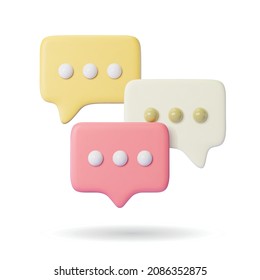 modern 3d conversation icon , 3 chat bubble with pastel color background isolated