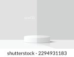 Modern 3d cylinder podium pedestal realistic or stage for showcase with two color white and gray contrasting. Scene for mockup. design for product presentation or promotion. 3d vector rendering.