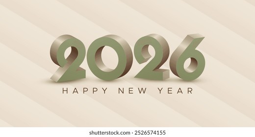 Modern 3D design of 2026 new year celebration with cool green colour. Happy new year 2026 vector design template