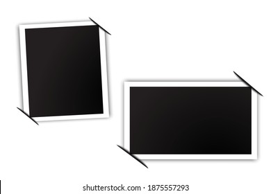 Modern 3d design template with two photos. Photo frame with tucked corners. Christmas background. Stock image.