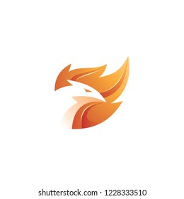 Modern 3D flame, fire and bird phoenix logo