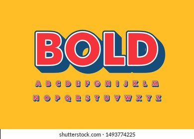 Modern 3D font and alphabet for poster, sticker vector