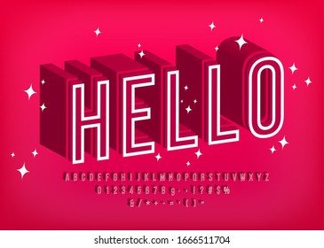Modern 3D font Hello, Outline alphabet for poster design Vector illustration