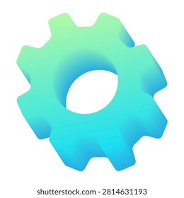 Modern 3D gear icon in a vibrant blue and green gradient. Perfect for web settings, technology configurations, digital processes, and app interfaces. Highquality vector design.