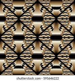 Modern 3d geometric striped seamless pattern. Stylish abstract  gold  background. Luxury ornate  wallpaper. Surface vector trendy golden  texture for fabric, textile. Geometrical creative ornament.