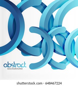 Modern 3d geometrical style background, blue arch circular lines. Vector template