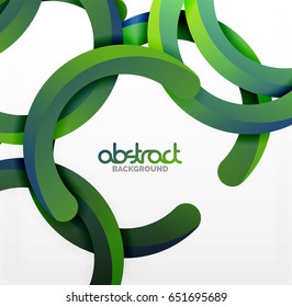 Moderno fondo de estilo geométrico 3d, líneas redondeadas de arco verde. Plantilla de vector