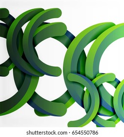 Moderno fondo de estilo geométrico 3d, líneas redondeadas de arco verde. Plantilla de vector