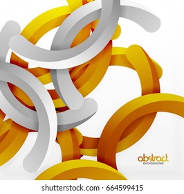 Modern 3d geometrical style background, orange arch circular lines. Vector template