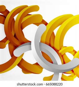 Modern 3d geometrical style background, orange arch circular lines. Vector template