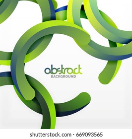 Moderno fondo de estilo geométrico 3d, líneas redondeadas de arco verde. Plantilla de vector