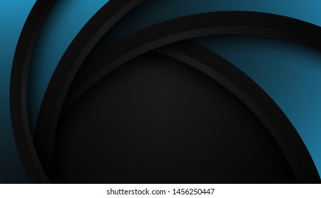 Modern 3d geometry shapes black lines with blue borders on dark background. Luxurious bright blue lines with metal effect style. Vector Illustration