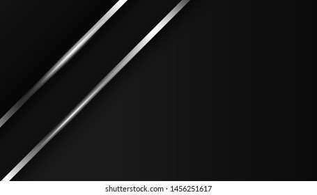 Modern 3d geometry shapes black lines with silver borders on dark background. Luxurious bright silver lines with metal effect style. Vector Illustration