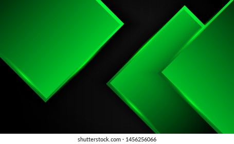 Modern 3d geometry shapes black lines with green borders on dark background. Luxurious bright green lines with metal effect style. Vector Illustration