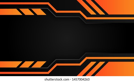 Modern 3d geometry shapes black lines with orange borders on dark background. Luxurious bright orange lines with metal effect style. Vector Illustration