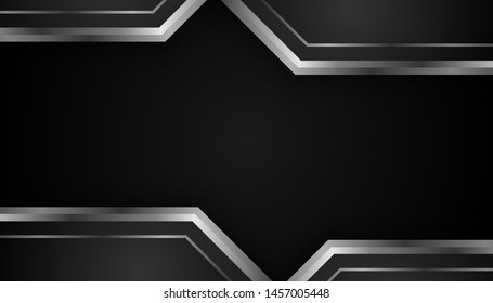 Modern 3d geometry shapes black lines with silver borders on dark background. Luxurious bright silver lines with metal effect style. Vector Illustration