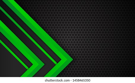 Modern 3d geometry shapes black lines with green borders on dark background. Luxurious bright green lines with metallic effect. Vector Illustration