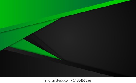 Modern 3d geometry shapes black lines with green borders on dark background. Luxurious bright green lines with metallic effect. Vector Illustration