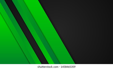 Modern 3d geometry shapes black lines with green borders on dark background. Luxurious bright green lines with metallic effect. Vector Illustration