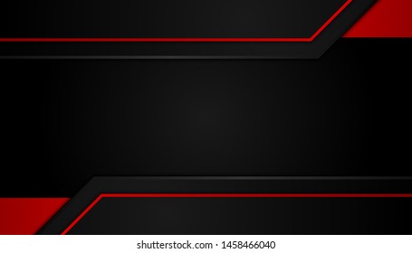 Modern 3d geometry shapes black lines with red borders on dark background. Luxurious bright red lines with metallic effect. Vector Illustration