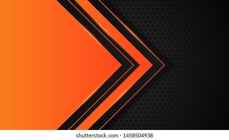 Modern 3d geometry shapes black lines with orange borders on dark background. Luxurious bright orange lines with metallic effect. Vector Illustration