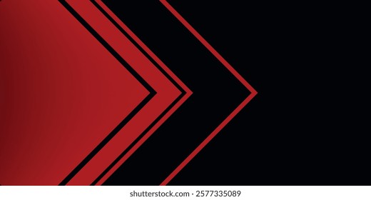 Modern 3d geometry shapes black lines with red borders on dark background. Luxurious bright red lines with metallic effect.