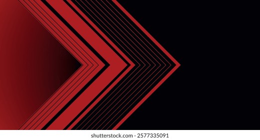 Modern 3d geometry shapes black lines with red borders on dark background. Luxurious bright red lines with metallic effect.