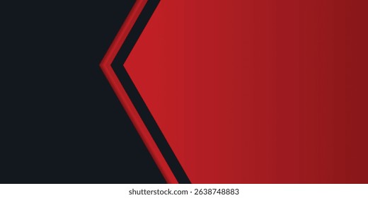 Modern 3d geometry shapes black lines with red borders on dark background. Luxurious bright red lines with metallic effect.