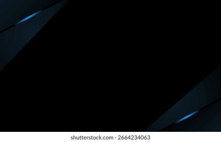 Modern 3d geometry shapes black lines with blue borders on dark background. Luxurious bright blue lines with metal effect style. Vector Illustration