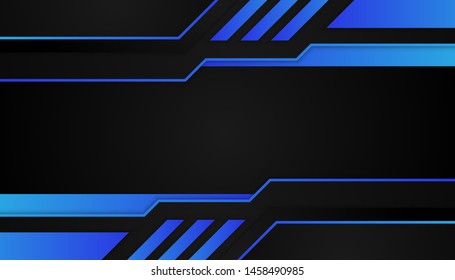 Modern 3d geometry shapes with blue borders on dark background. Luxurious bright blue lines metallic frame layout. Vector Illustration