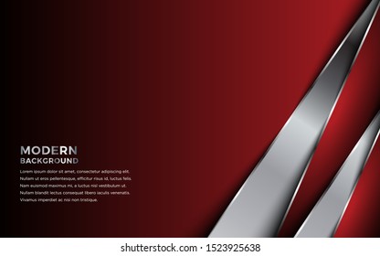 Modern 3d geometry shapes metallic lines with red borders on dark background. Luxurious bright red lines with metallic effect. Vector Illustration