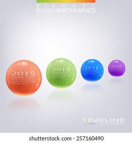 Modern 3d glossy ball elements vector timeline design template.