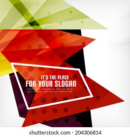 Modern 3d glossy overlapping triangles in different colors with texture and light effects. Business brochure background design with copyspace