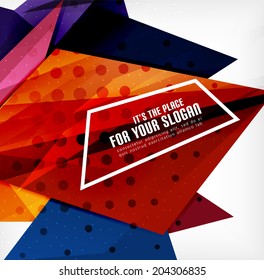Modern 3d glossy overlapping triangles in different colors with texture and light effects. Business brochure background design with copyspace
