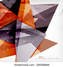 Modern 3d glossy overlapping triangles in different colors with texture and light effects. Business brochure background design with copyspace
