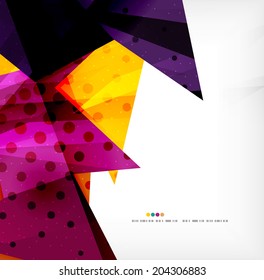 Modern 3d glossy overlapping triangles in different colors with texture and light effects. Business brochure background design with copyspace