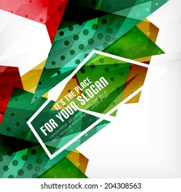 Moderne 3D-glänzende Dreiecke in verschiedenen Farben mit Textur und Lichteffekten. Broschüren, Hintergrunddesign mit Kopienraum